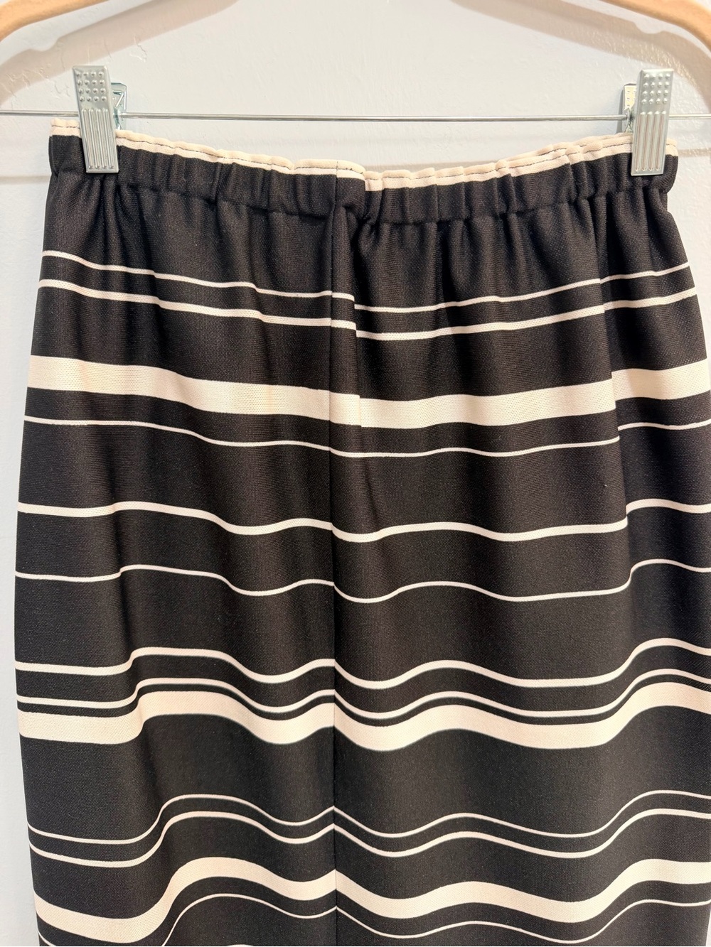 Vintage 70s Art Deco Geometric Maxi Skirt Black Cream Striped Mid Century M - Picture 5 of 9